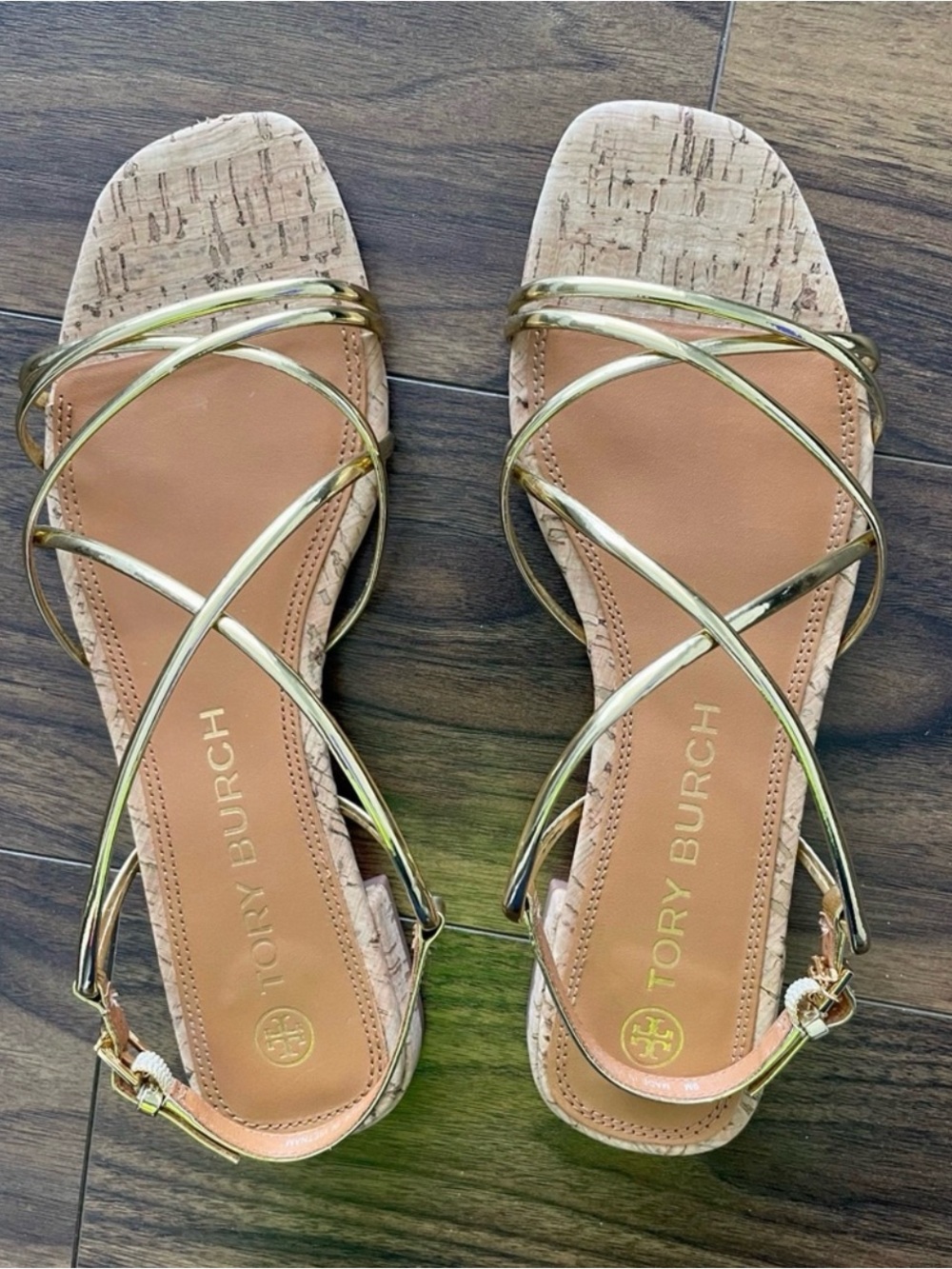 Tory Burch Penelope Gold Metallic Flat Sandals Women Size 9